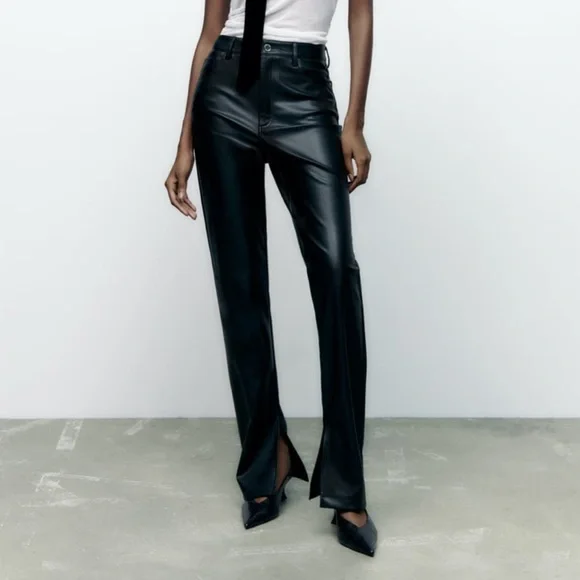 Zara Pants Jumpsuits Zara Faux Leather Slim Fit Flare Split